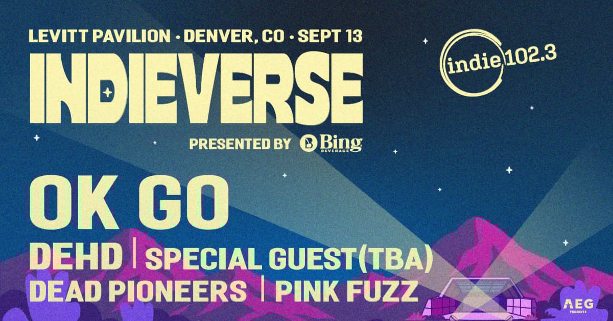 graphic featuring the words Indieverse against dark blue sky and purple mountains.